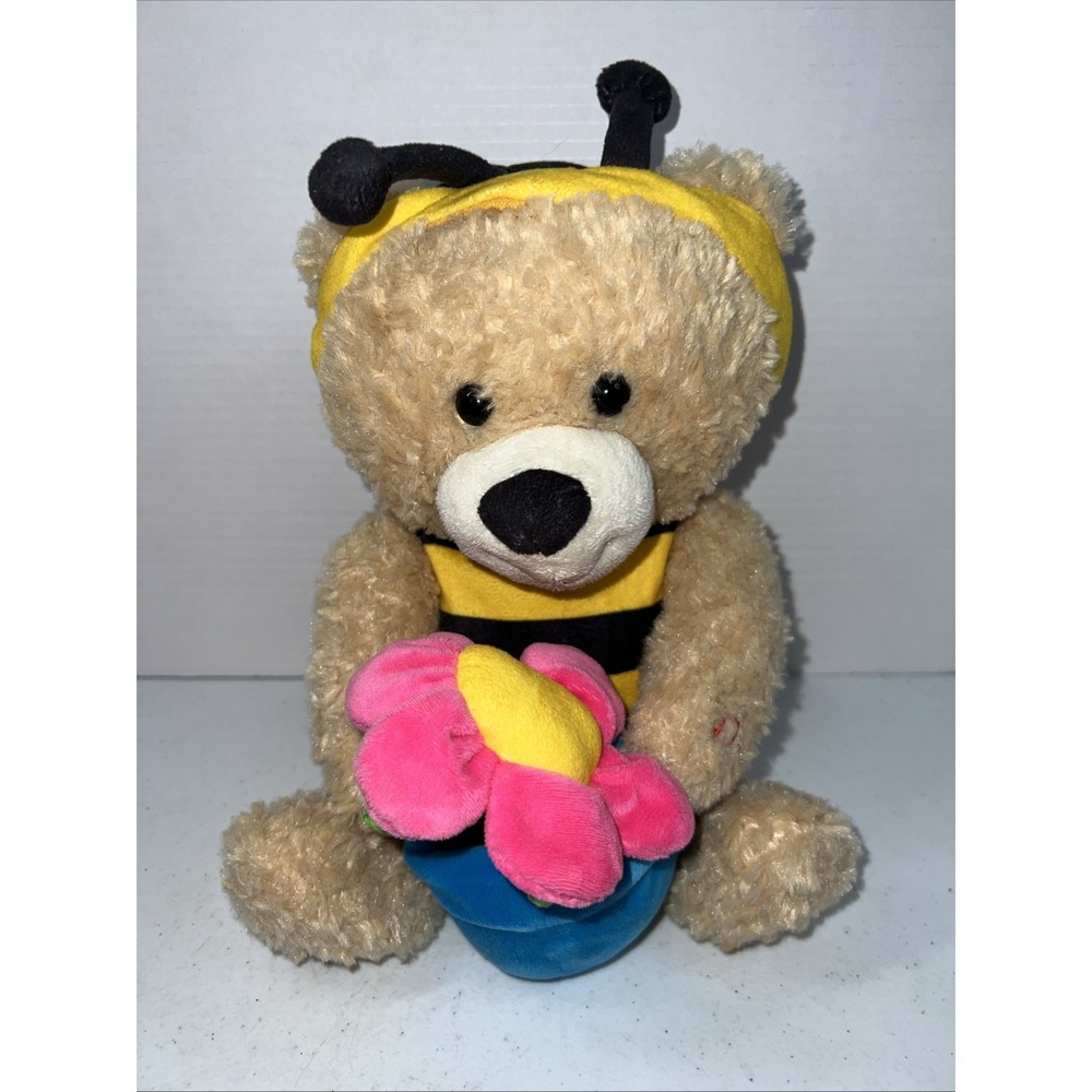 Cuddle Barn Animated Bumblebee Teddy Bear Plush Flower Pot Musical Toy 12"
